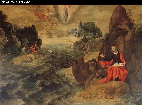 Tobias Verhaeght Landscape with john the Evangelist Writing the Book of Revelation on the Island of Patmos